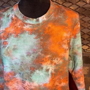 VASNA Made in Italy Tie Dye Tunic Dress Maroon Pink Blue Side Buttons L